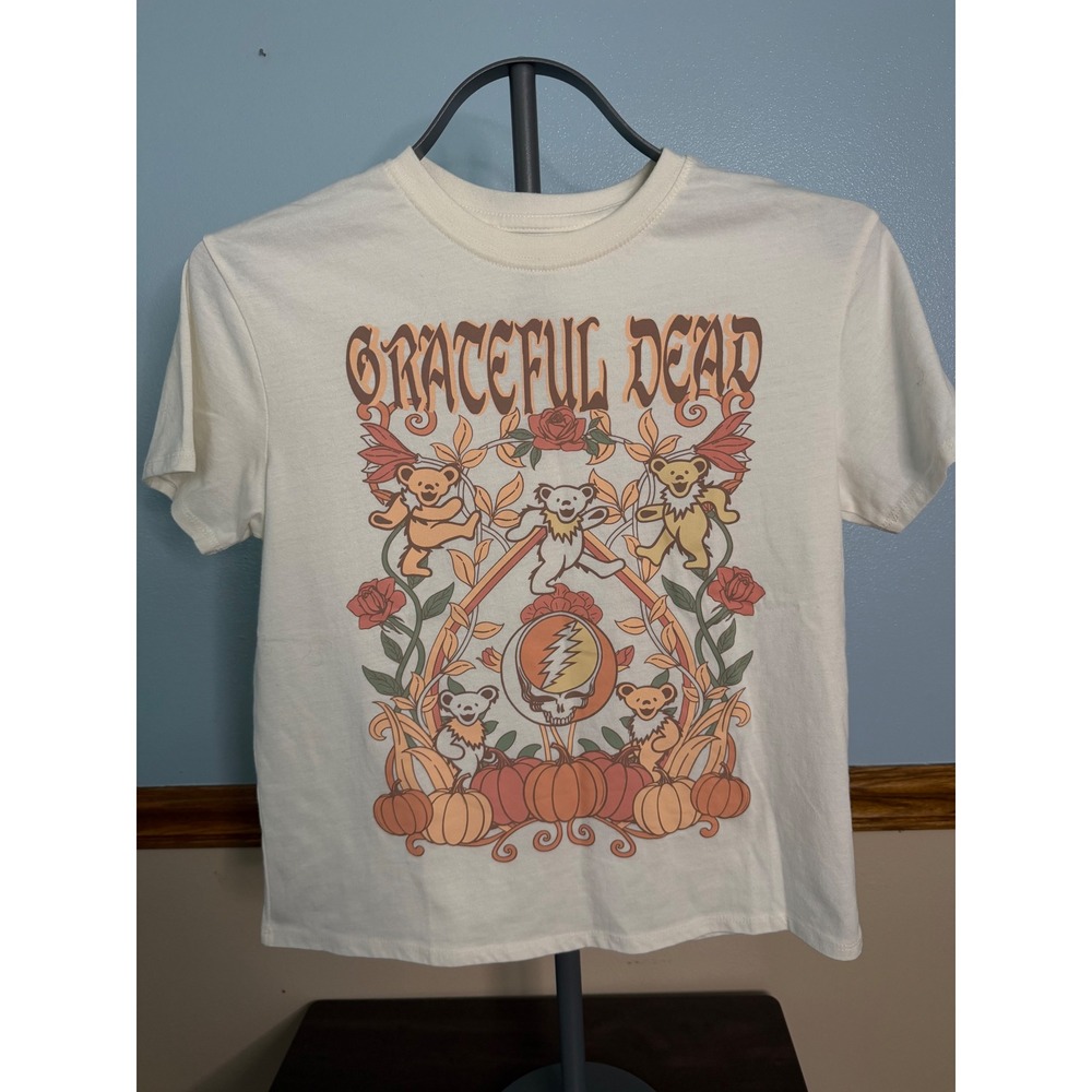 Grateful Dead Dancing Bears Pumpkin Autumn Graphic T-Shirt Cream Medium